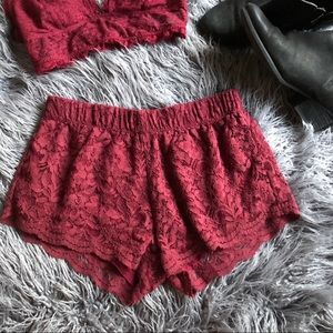 Lace flowy maroon shorts
